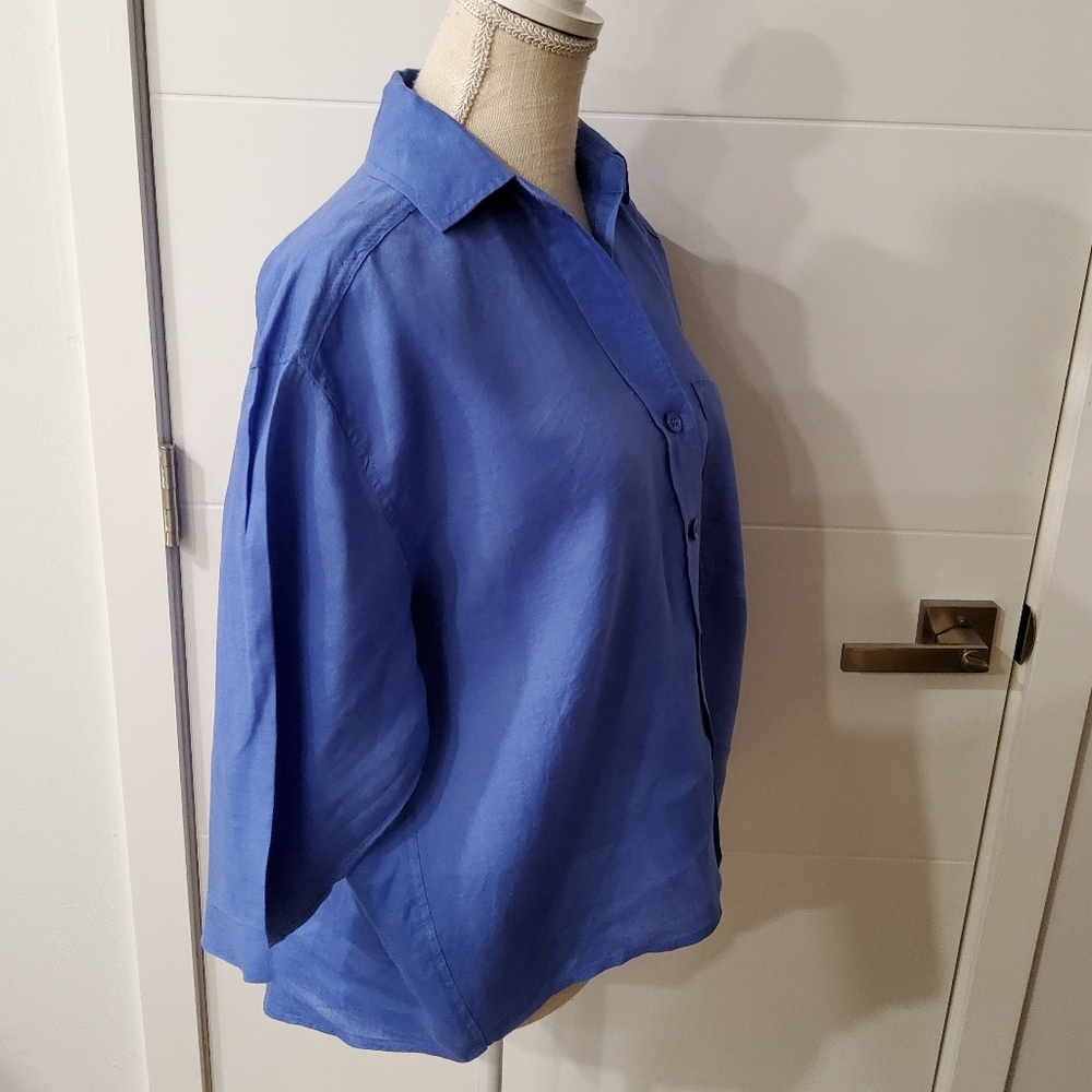 Magaschoni Linen Boxy Button Front Shirt Size XS - Picture 3 of 8